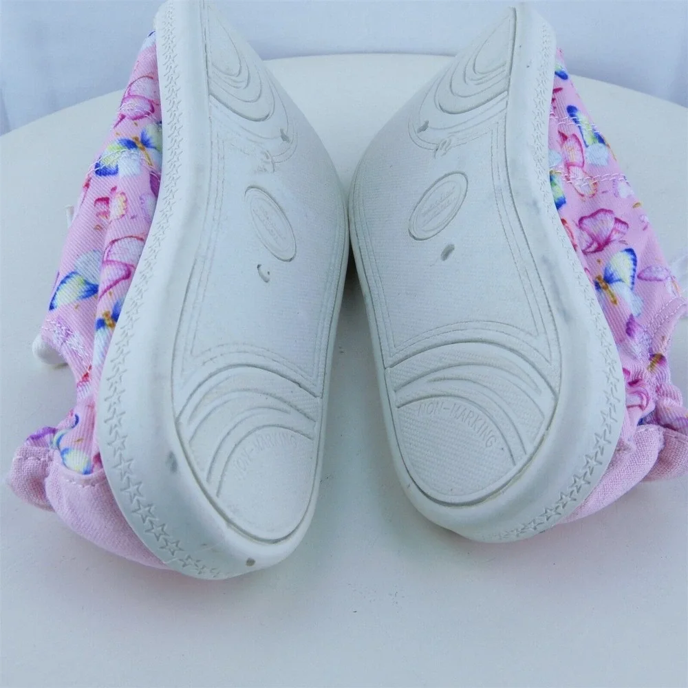 Wonder Nation Youth Girls Sneaker Shoes Pink Fabric Lace‎ Up Size 2 Medium